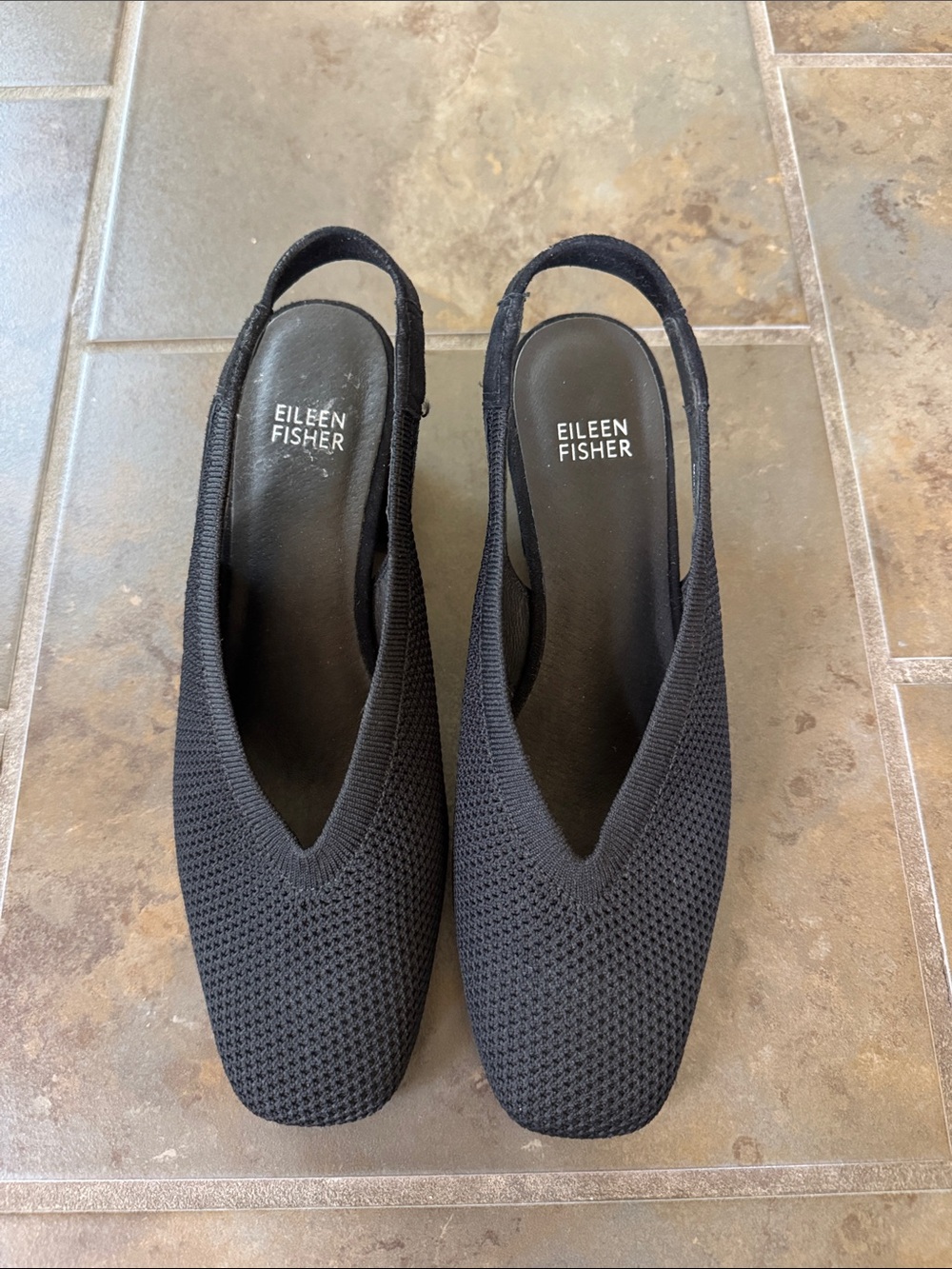 Eileen Fisher Kiss Knit Mesh Slingback Heels Black Pumps Quiet Luxury Size 8.5
